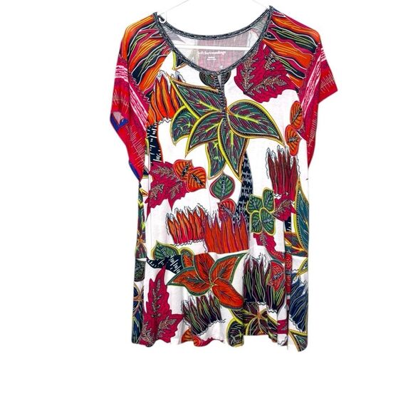 Soft Surroundings Tigerwood Long Line Tropical Print Top Size Medium - Picture 2 of 9